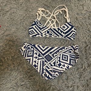 blue and white swim set